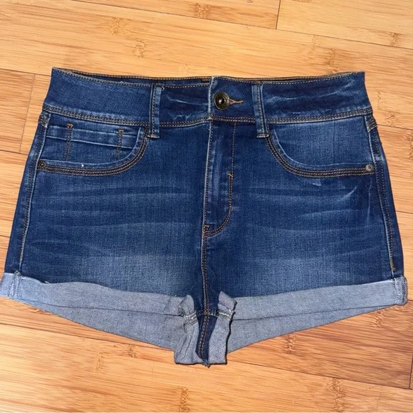 Rewash Blue Jean Shorts with Cuffed Hem and Stretchy Fit - Picture 2 of 4